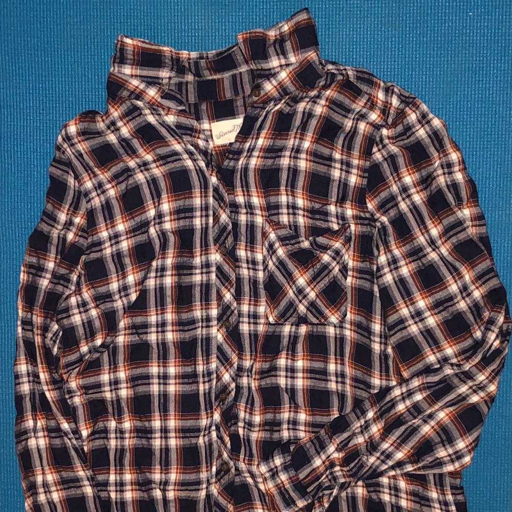 blue and red plaid button up